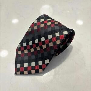 Vintage Valerio Garati Pure Silk Men's Neck Tie red Gold Bronze Black Diamonds